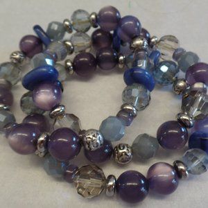 Set of 3 Blue & Silvertone Stretchy Bracelets